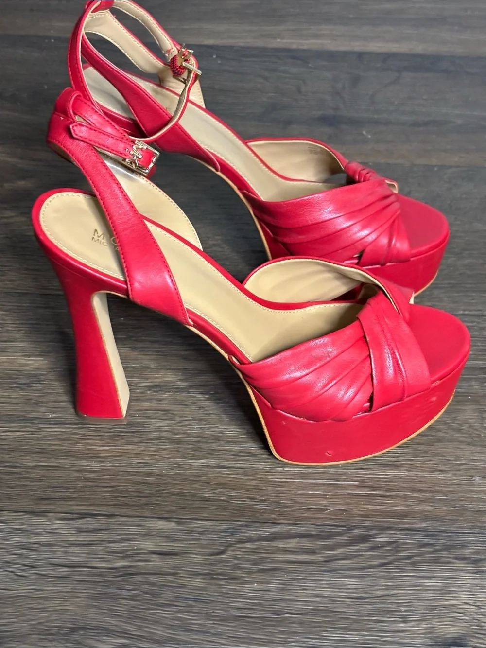 Michael Kors Red Knotted Leather Platform Sandals